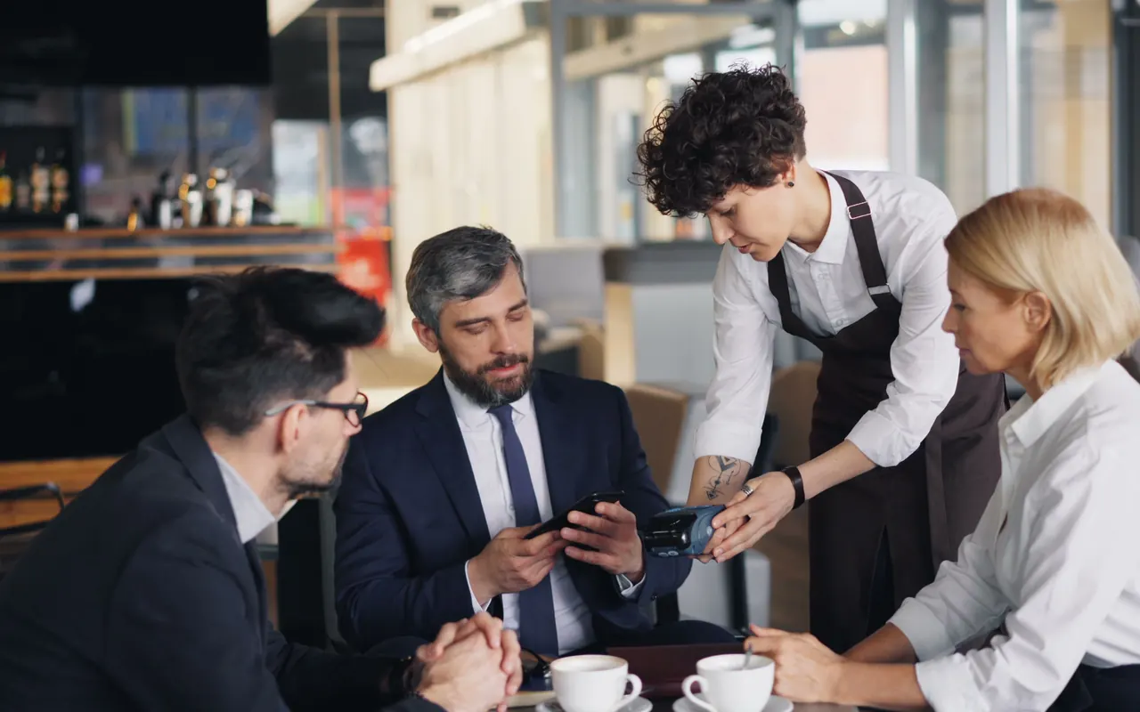 Team and customers in a restaurant